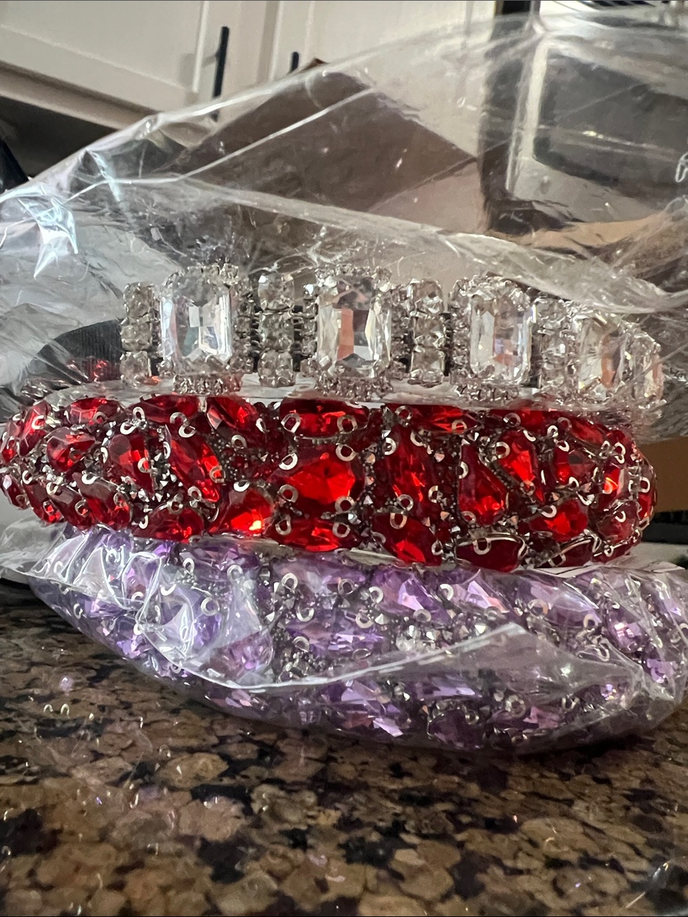 Crystal & Gemstone Hairband Trio - Red, Lilac, Clear